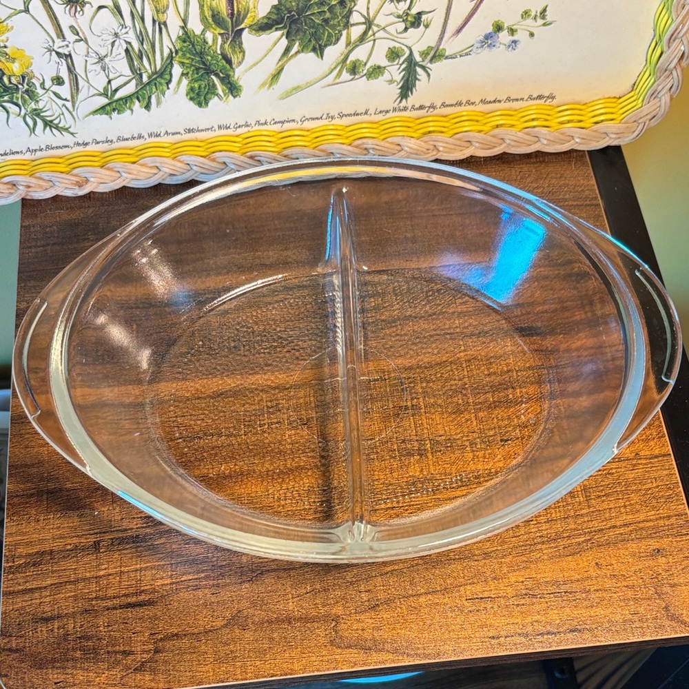 Vintage Glasbake Clear Divided Glass Dish